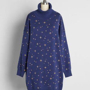 Modcloth Black Friday Navy Starry Night Sky Turtleneck Sweater Dress XL NWT